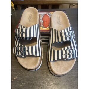 Corkys Dash Size 9 Women's Slides. Blue/white Stripe Very Classy